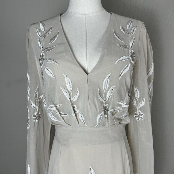 Anthropologie BHLDN Belize Embroidered A-Line Long-Sleeve V-Neck Gown Size 18 - Picture 2 of 16